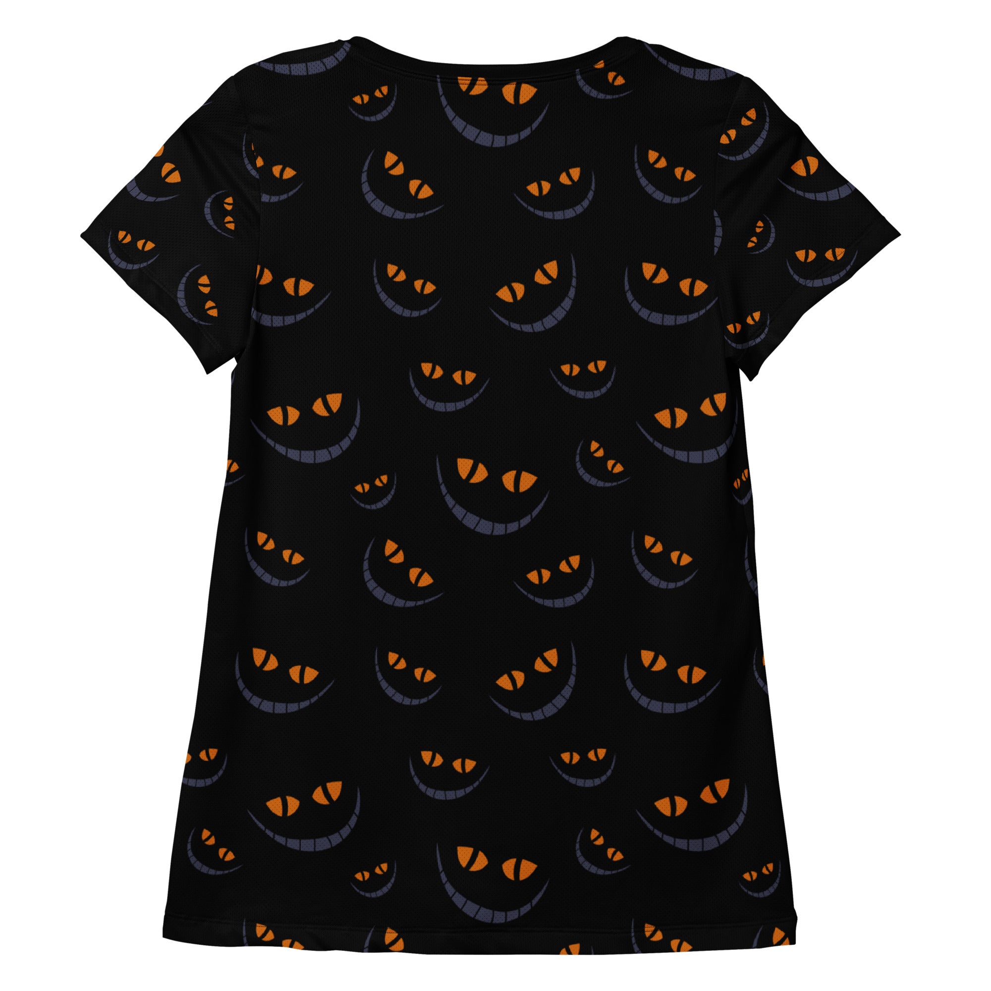 Women’s Creepy Cat Eyes Halloween Athletic T-Shirt - Lightweight Moisture Wicking Workout Top with UPF 50+