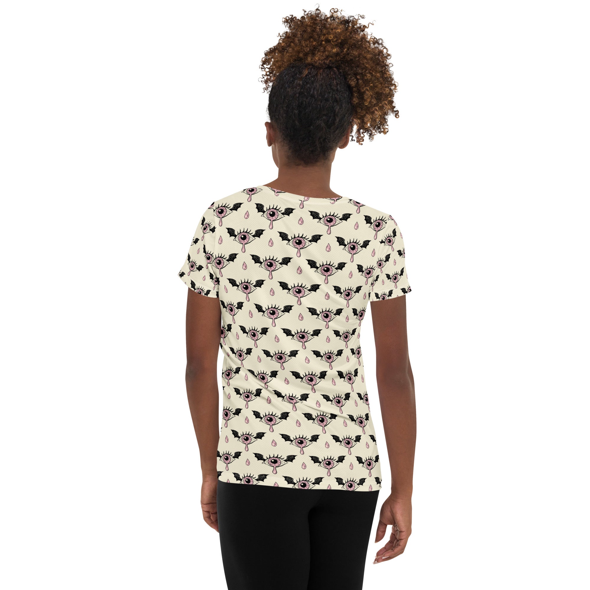 Women’s Creepy Eyeball Halloween Athletic T-Shirt - Lightweight Moisture Wicking Workout Top with UPF 50+