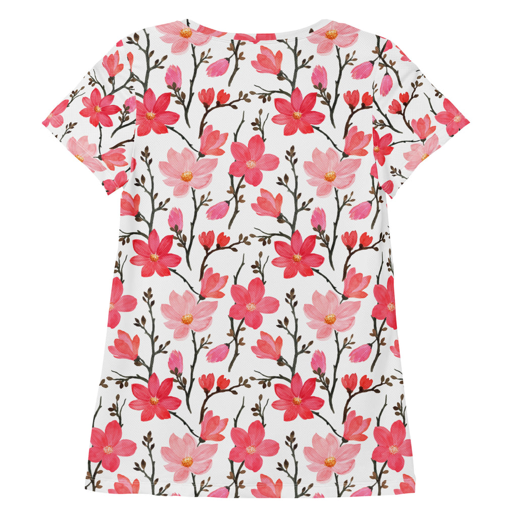 Women’s Pink Cherry Blossom Athletic T-Shirt - Lightweight Moisture Wicking Workout Top with UPF 50+
