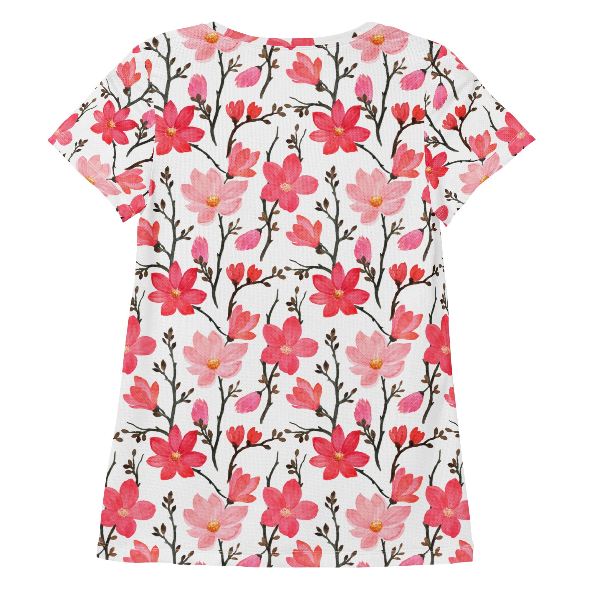 Women’s Pink Cherry Blossom Athletic T-Shirt - Lightweight Moisture Wicking Workout Top with UPF 50+