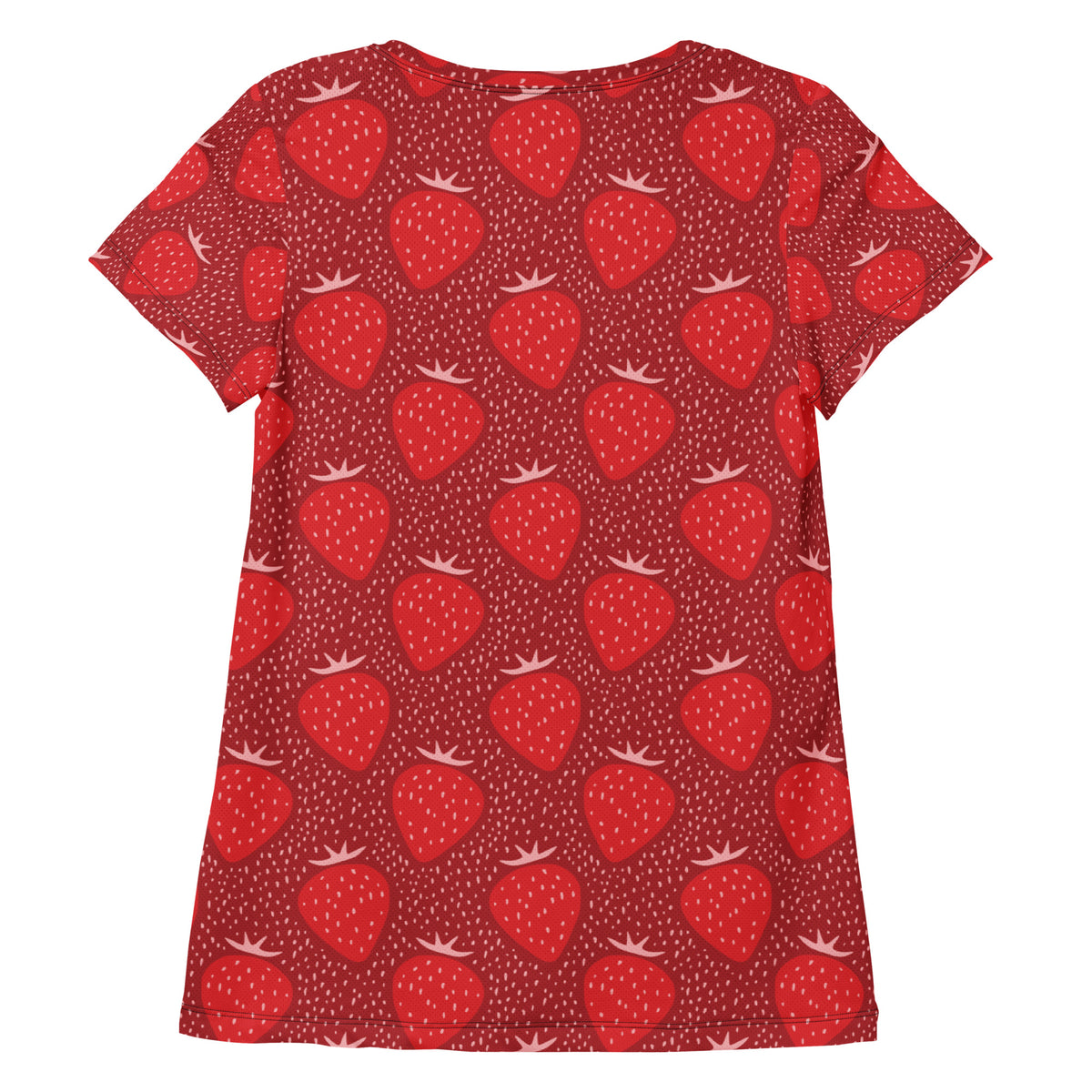Women’s Red Strawberry Athletic T-Shirt - Lightweight Moisture Wicking Workout Top with UPF 50+