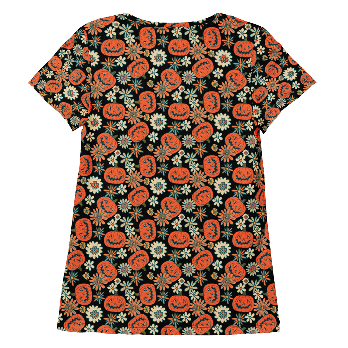 Women’s Retro Floral Pumpkin Halloween Athletic T-Shirt - Lightweight Moisture Wicking Workout Top With UPF 50+