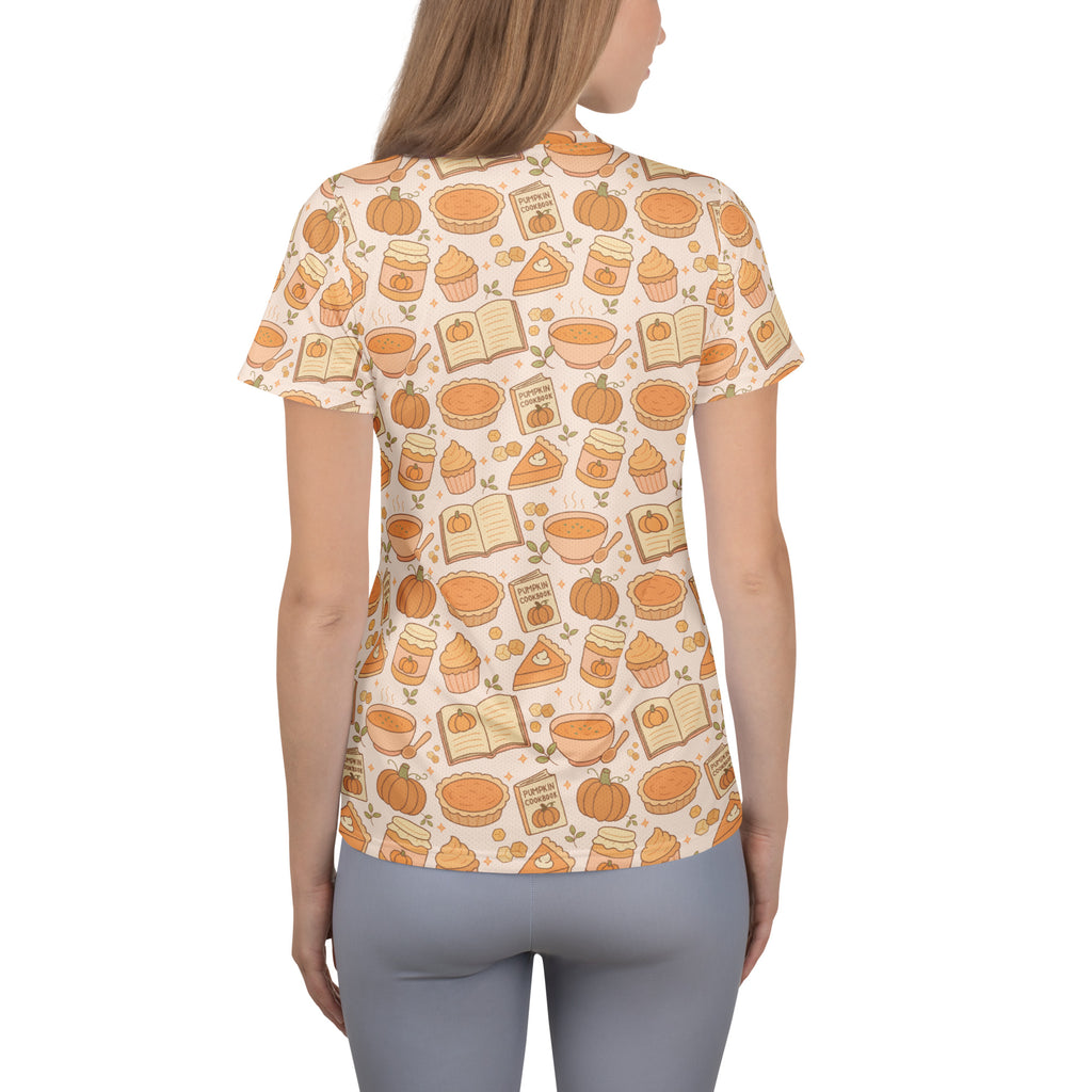 Women’s Pumpkin Pie Themed Athletic T-Shirt - Lightweight Moisture Wicking Workout Top with UPF 50+