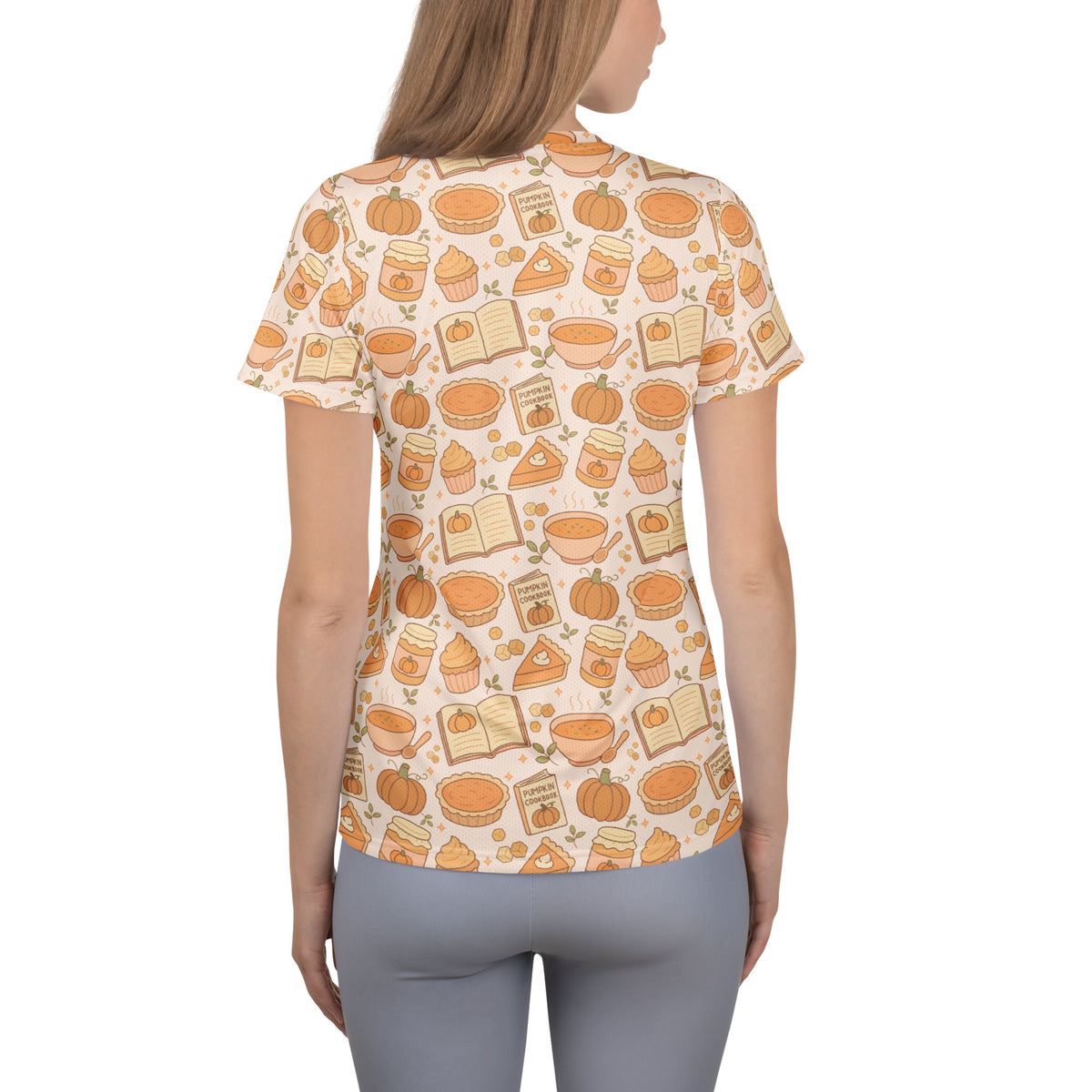Women’s Pumpkin Pie Themed Athletic T-Shirt - Lightweight Moisture Wicking Workout Top with UPF 50+