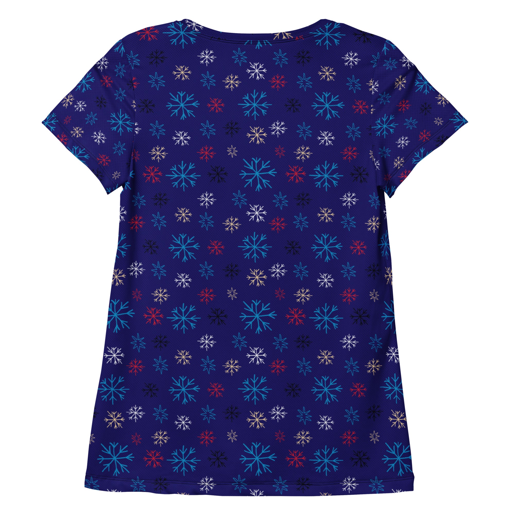 Women’s Blue Snowflake Christmas Athletic T-Shirt - Lightweight Moisture Wicking Workout Top with UPF 50+