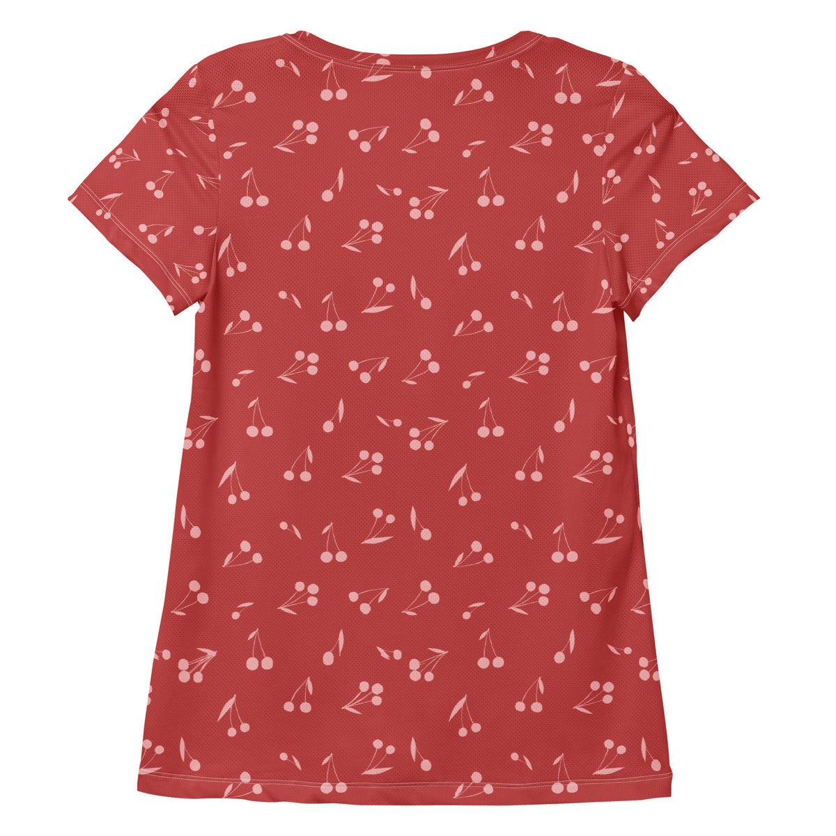 Women’s Red Cherry Athletic T-Shirt - Lightweight Moisture Wicking Workout Top With UPF 50+