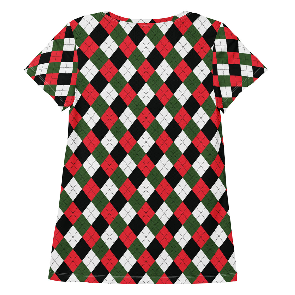 Women’s Christmas Argyle Athletic T-Shirt - Lightweight Moisture Wicking Workout Top With UPF 50+
