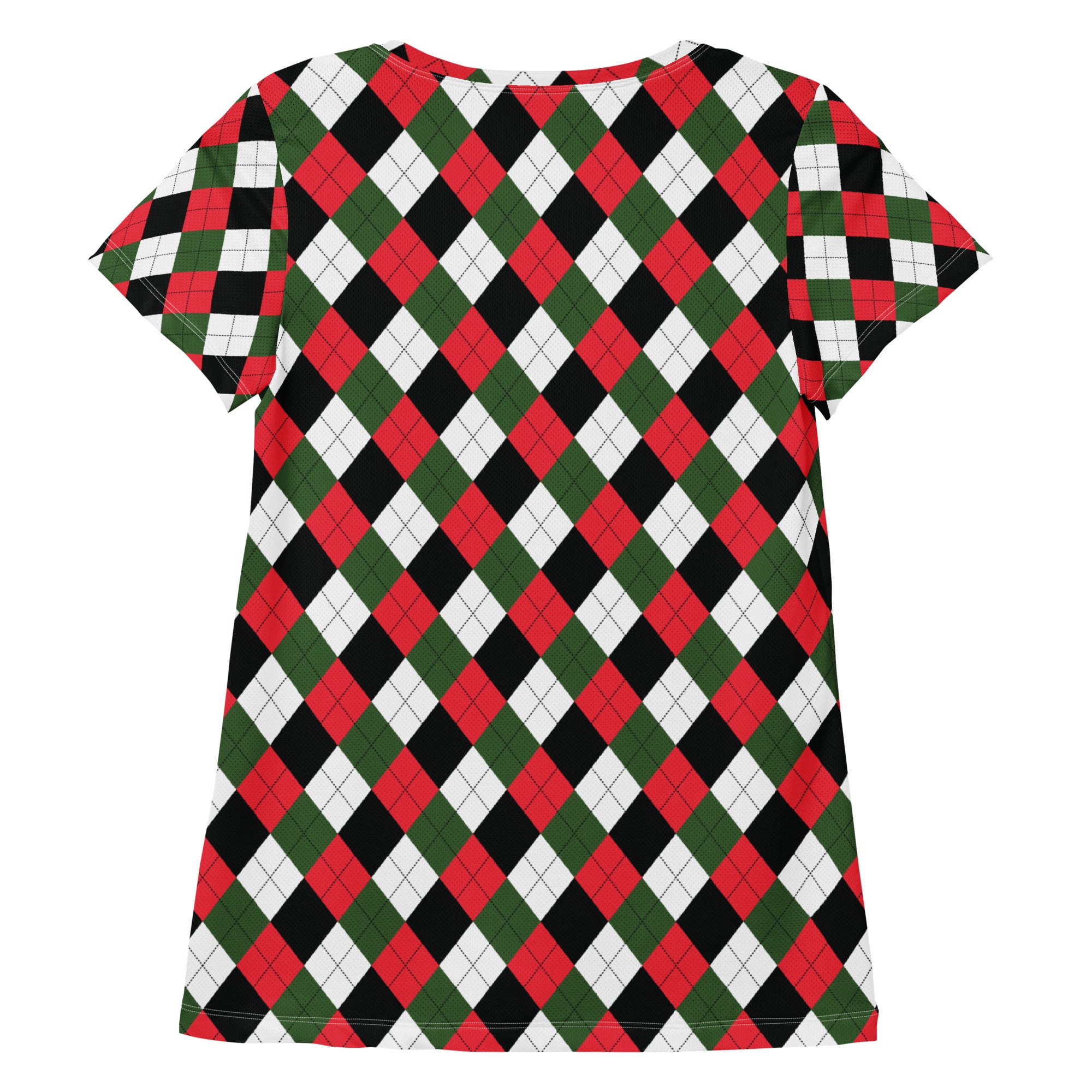 Women’s Christmas Argyle Athletic T-Shirt - Lightweight Moisture Wicking Workout Top With UPF 50+