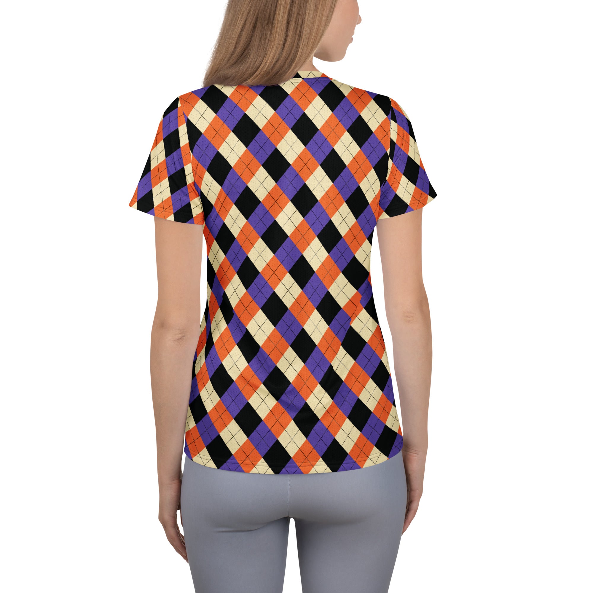 Women’s Halloween Argyle Athletic T-Shirt - Lightweight Moisture Wicking Workout Top With UPF 50+