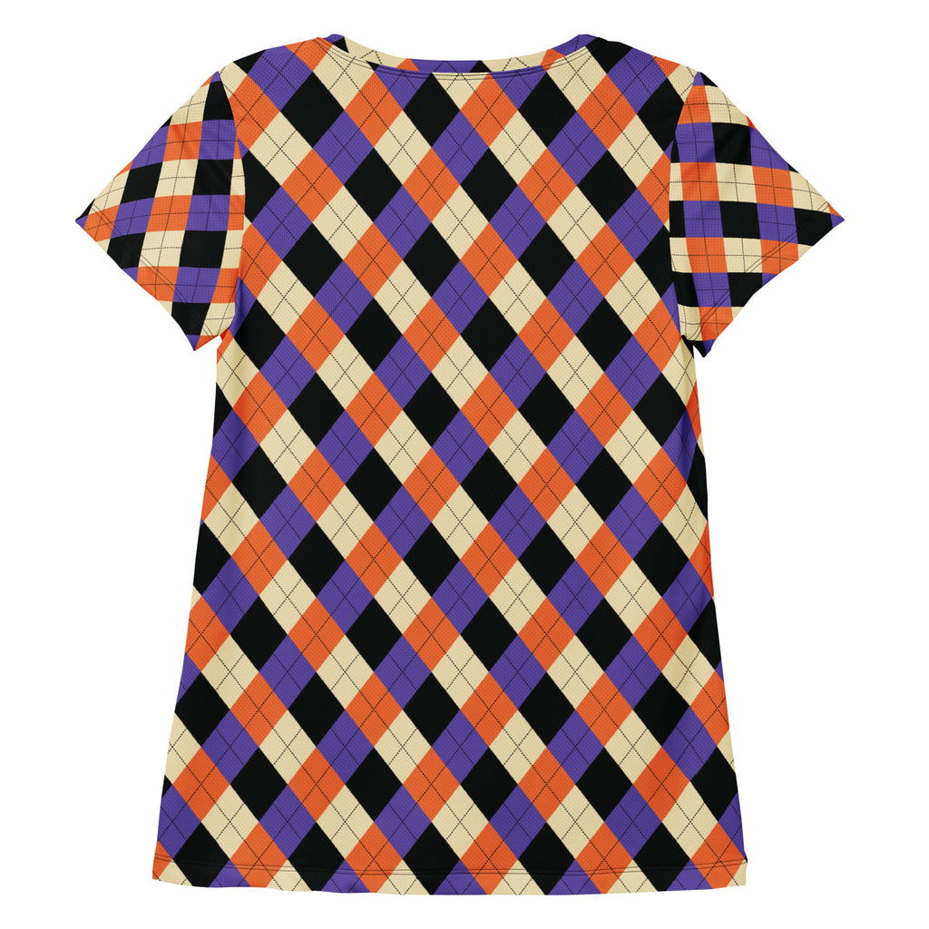 Women’s Halloween Argyle Athletic T-Shirt - Lightweight Moisture Wicking Workout Top With UPF 50+