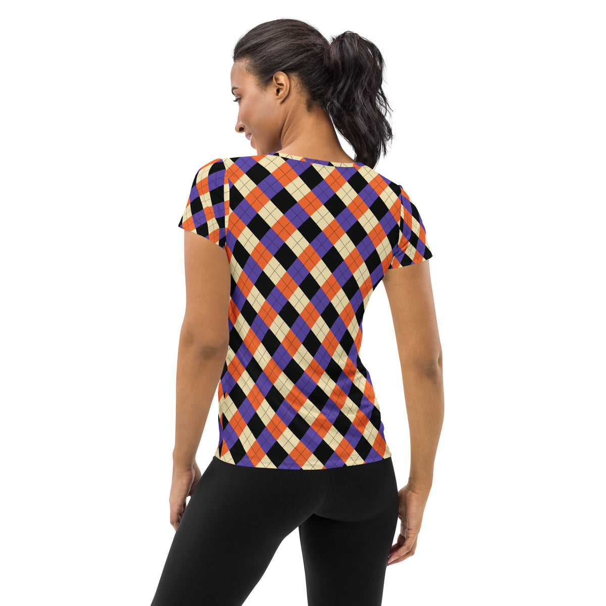 Women’s Halloween Argyle Athletic T-Shirt - Lightweight Moisture Wicking Workout Top With UPF 50+