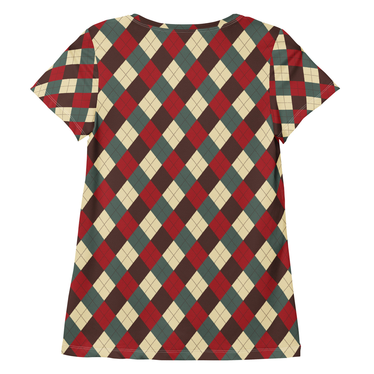 Women’s Vintage Christmas Argyle Athletic T-Shirt - Lightweight Moisture Wicking Workout Top With UPF 50+
