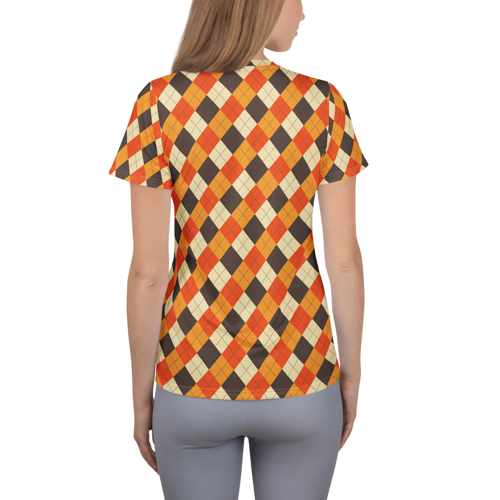 Women’s Fall Argyle Athletic T-Shirt - Lightweight Moisture Wicking Workout Top With UPF 50+