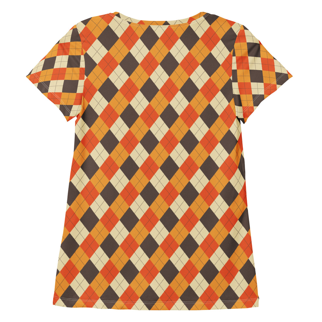 Women’s Fall Argyle Athletic T-Shirt - Lightweight Moisture Wicking Workout Top With UPF 50+