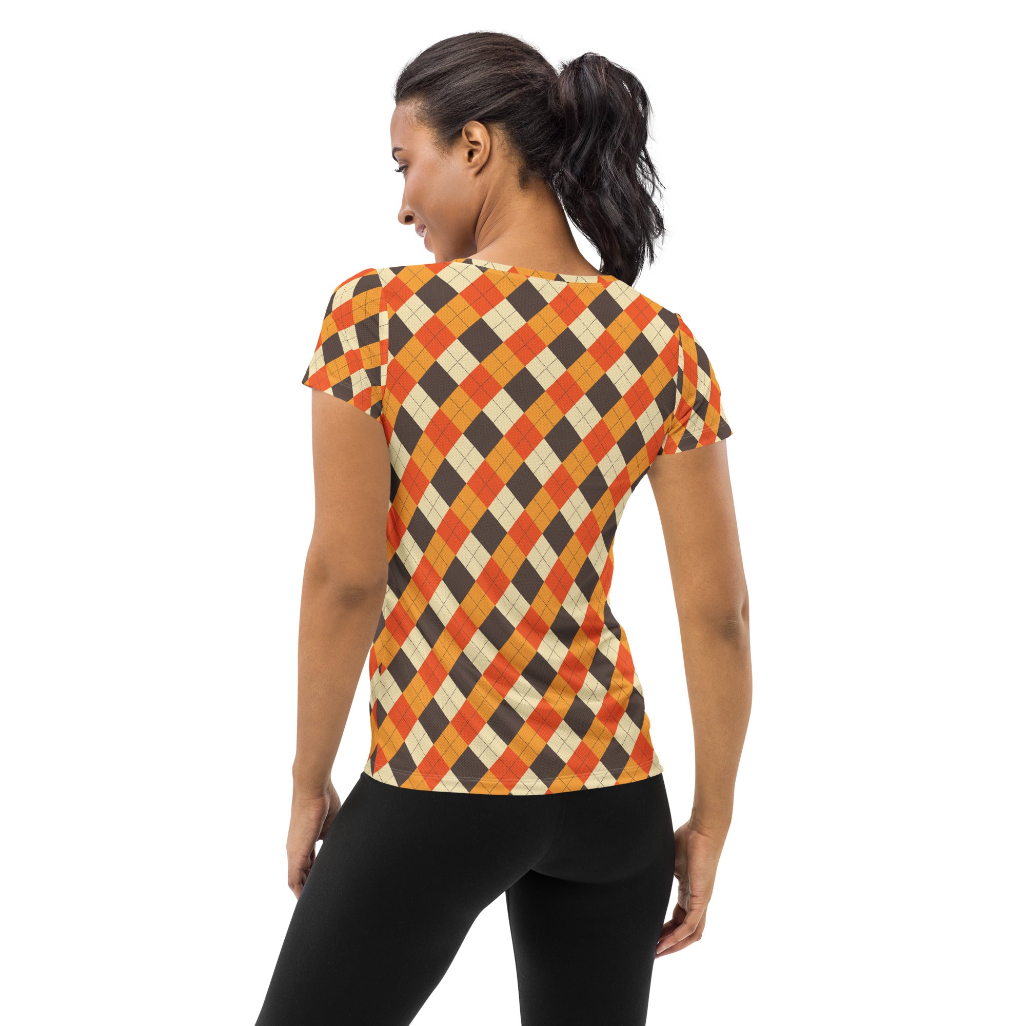 Women’s Fall Argyle Athletic T-Shirt - Lightweight Moisture Wicking Workout Top With UPF 50+