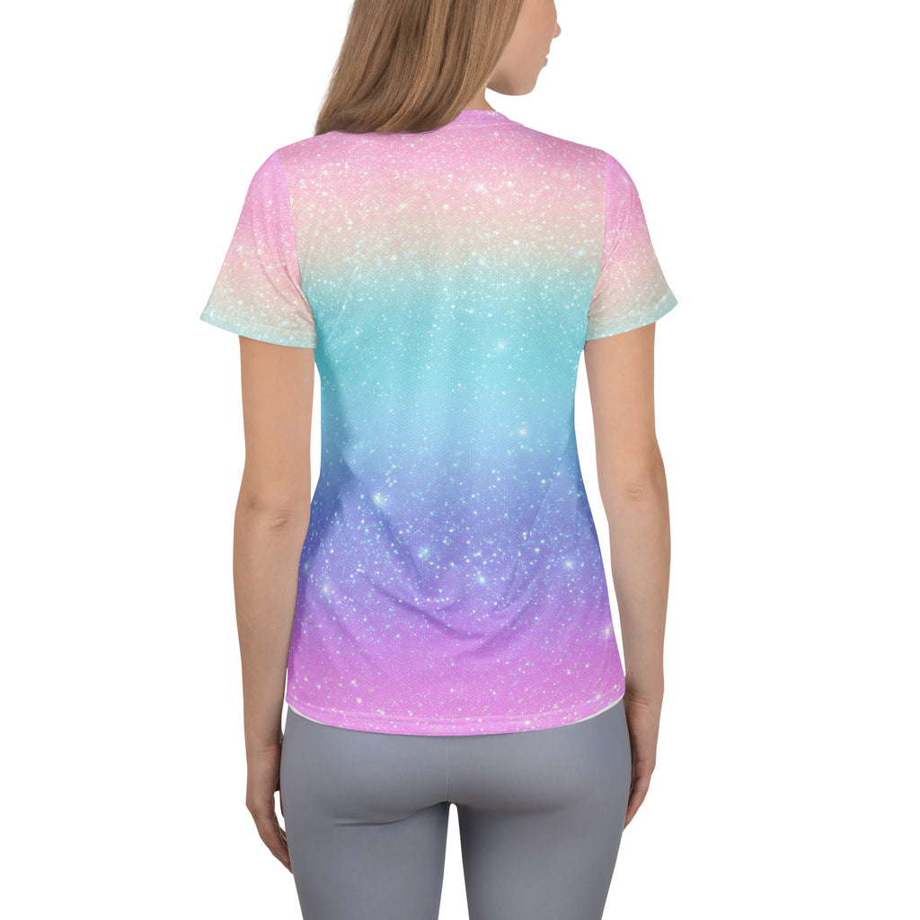 Women’s Faux Sparkle Effect Athletic T-Shirt - Lightweight Moisture Wicking Workout Top With UPF 50+