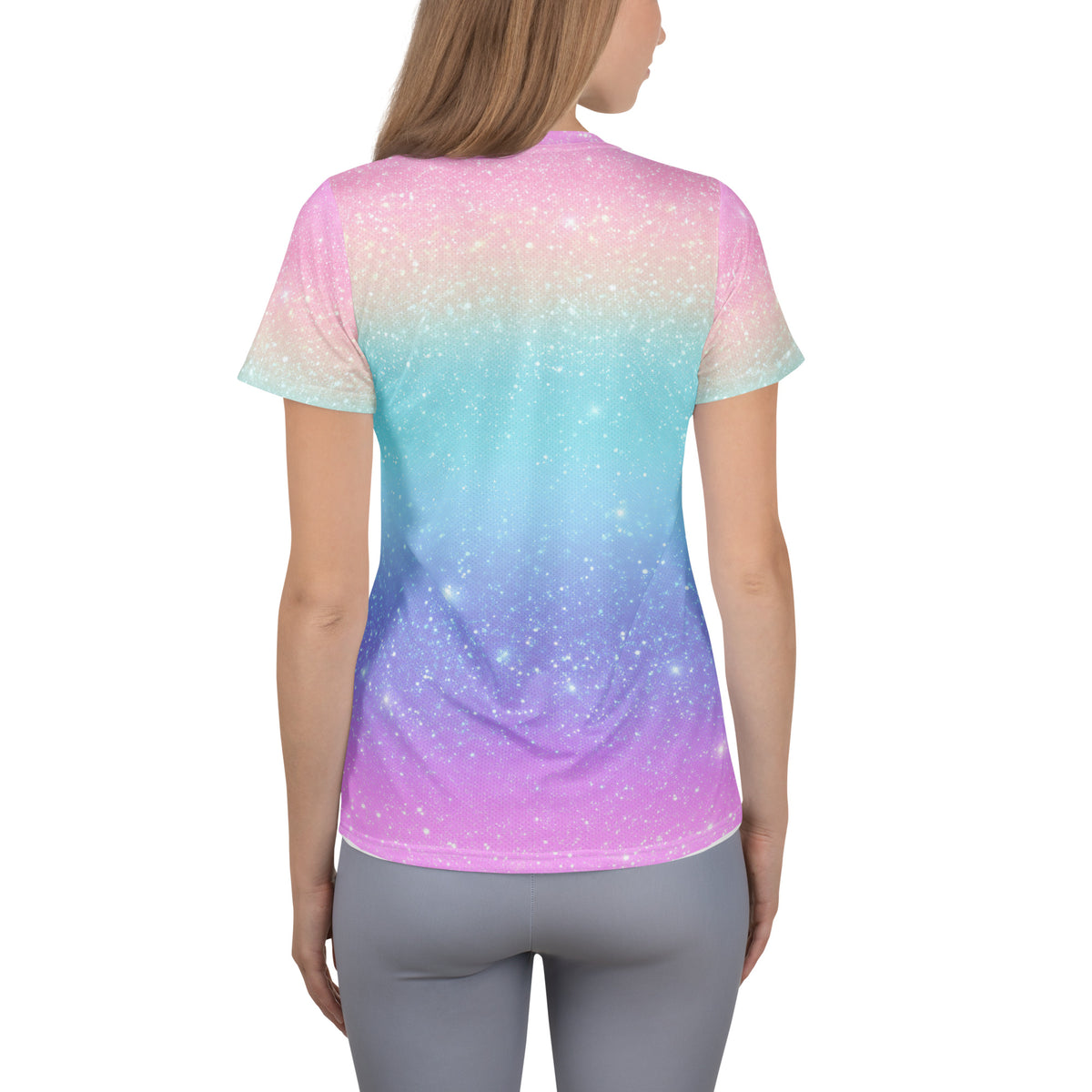 Women’s Faux Sparkle Effect Athletic T-Shirt - Lightweight Moisture Wicking Workout Top With UPF 50+