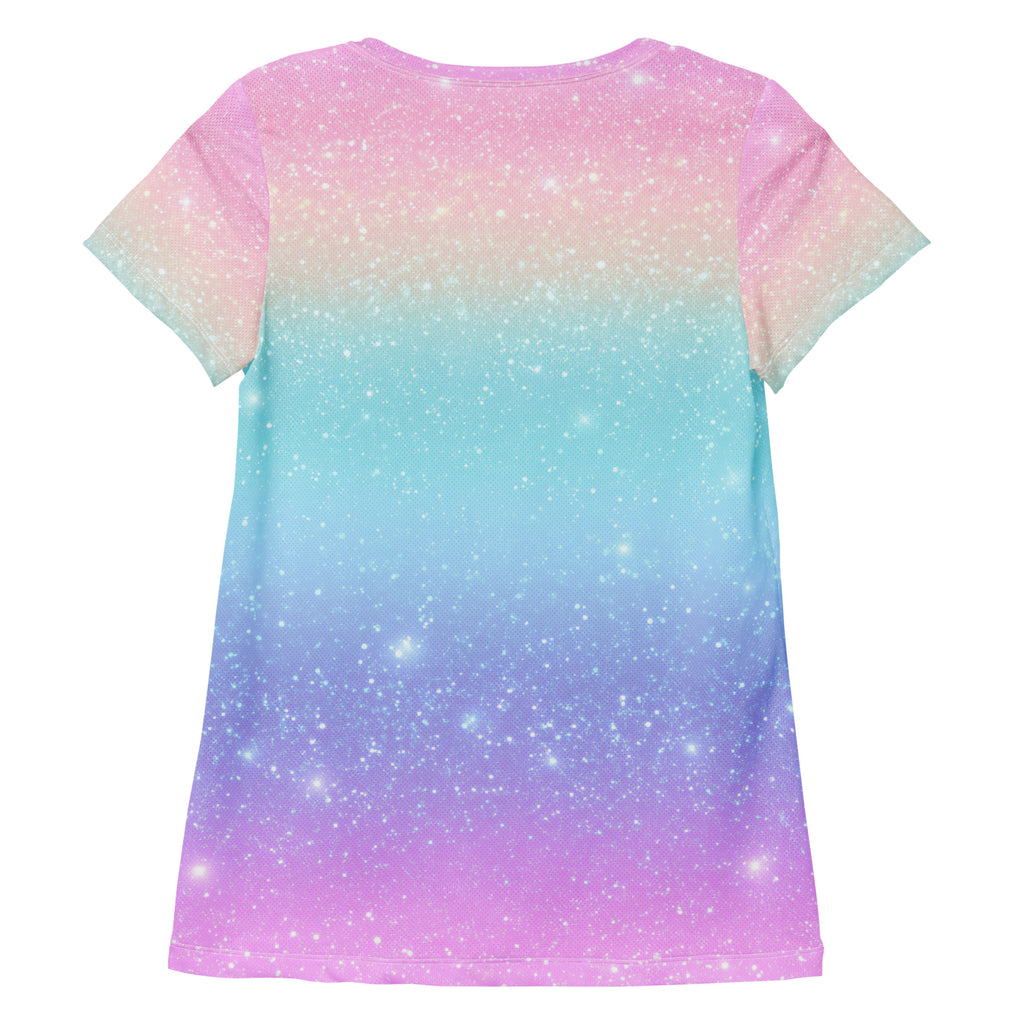 Women’s Faux Sparkle Effect Athletic T-Shirt - Lightweight Moisture Wicking Workout Top With UPF 50+