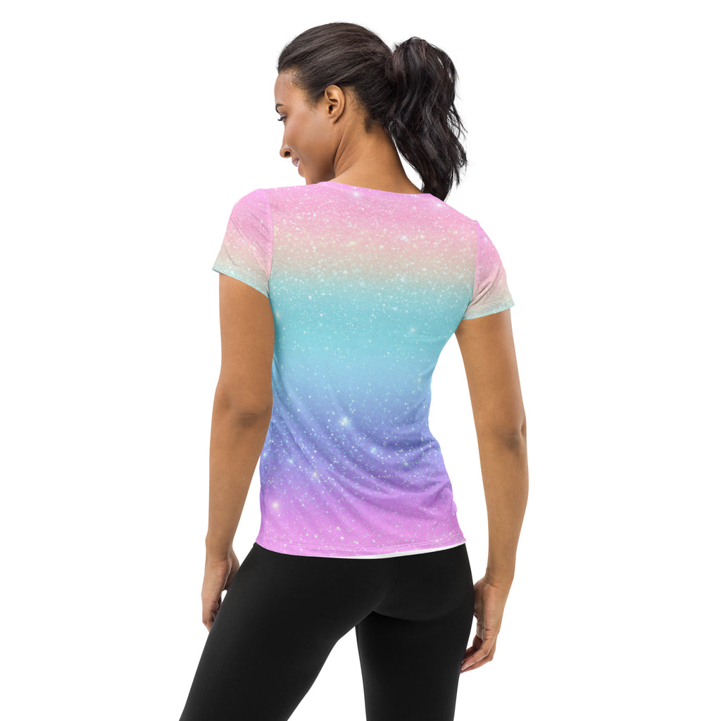 Women’s Faux Sparkle Effect Athletic T-Shirt - Lightweight Moisture Wicking Workout Top With UPF 50+