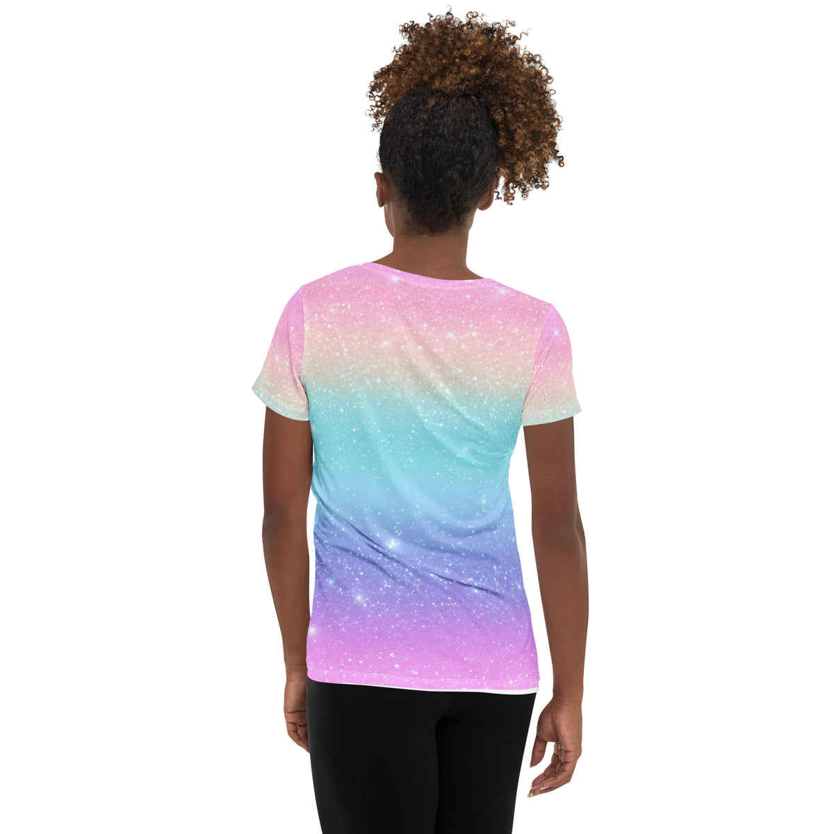 Women’s Faux Sparkle Effect Athletic T-Shirt - Lightweight Moisture Wicking Workout Top With UPF 50+