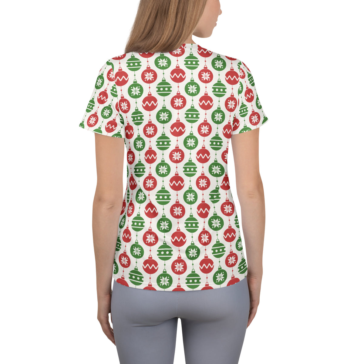 Women’s Christmas Ornament Athletic T-Shirt - Lightweight Moisture Wicking Workout Top With UPF 50+