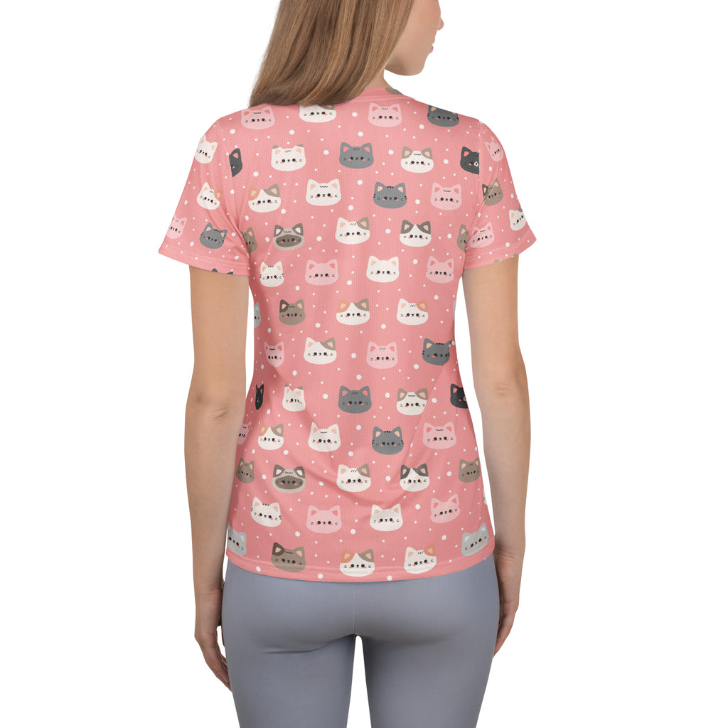 Women’s Pink Cat Athletic T-Shirt - Lightweight Moisture Wicking Workout Top with UPF 50+