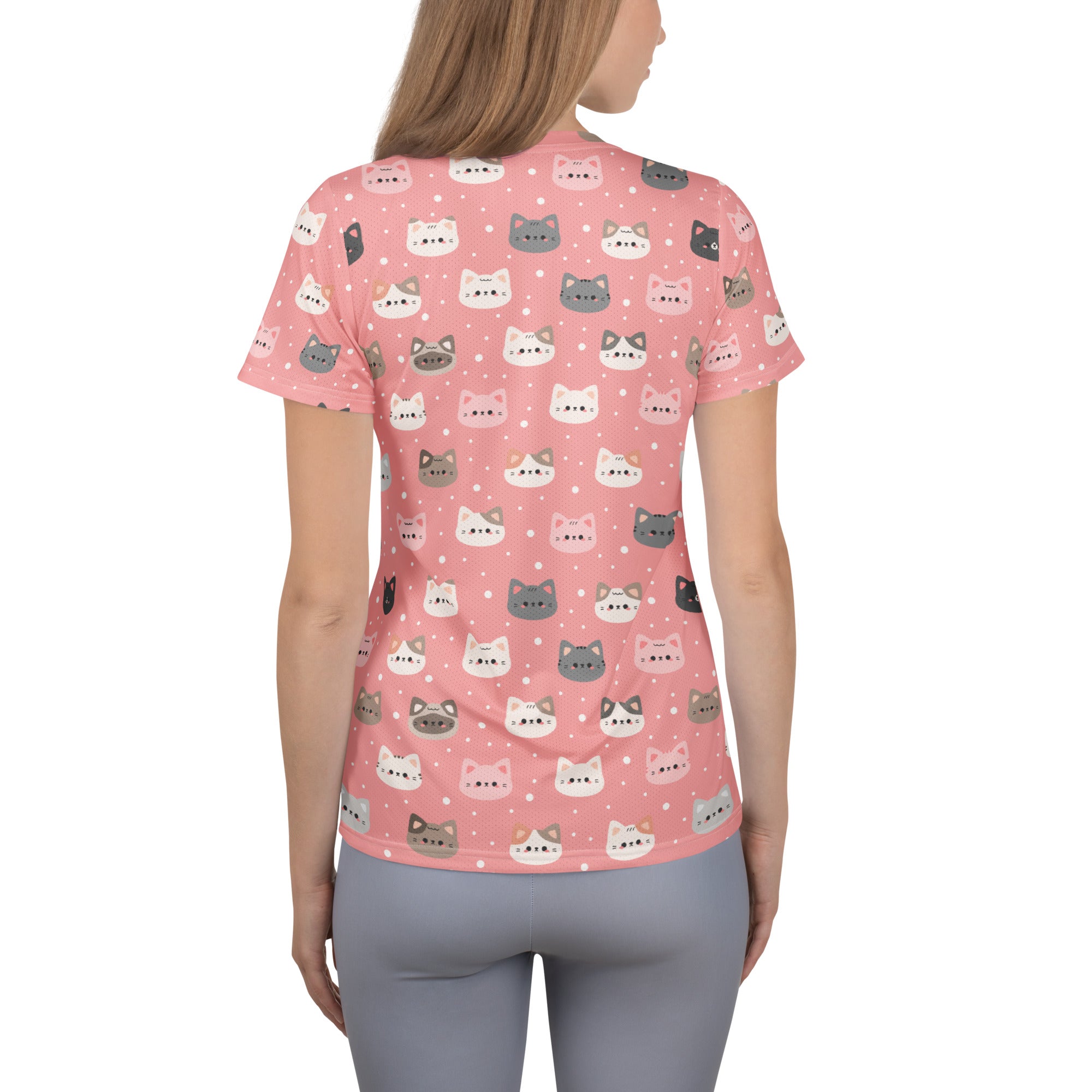 Women’s Pink Cat Athletic T-Shirt - Lightweight Moisture Wicking Workout Top with UPF 50+