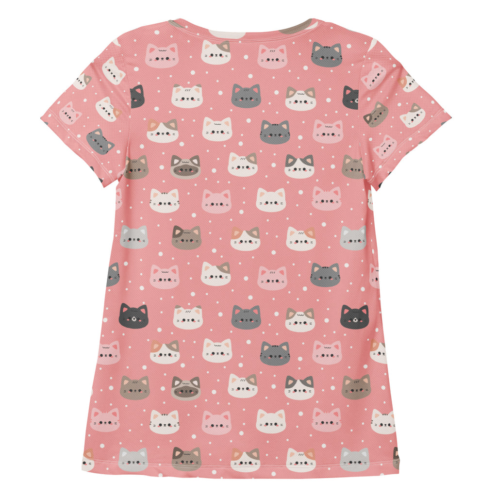 Women’s Pink Cat Athletic T-Shirt - Lightweight Moisture Wicking Workout Top with UPF 50+