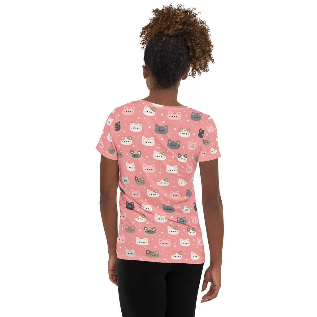 Women’s Pink Cat Athletic T-Shirt - Lightweight Moisture Wicking Workout Top with UPF 50+