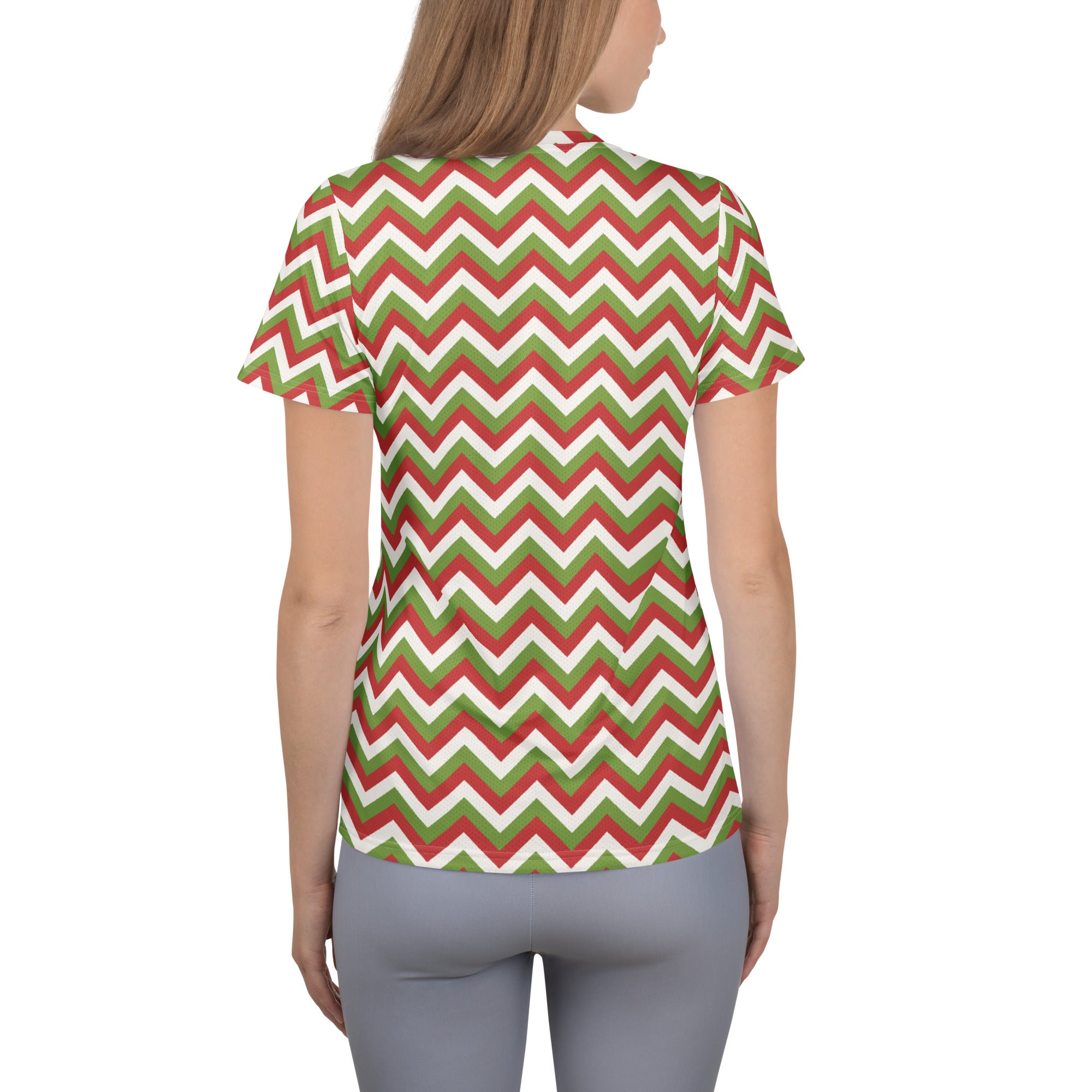 Women’s Christmas Chevron Athletic T-Shirt - Lightweight Moisture Wicking Workout Top With UPF 50+
