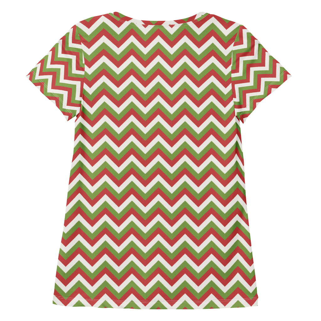 Women’s Christmas Chevron Athletic T-Shirt - Lightweight Moisture Wicking Workout Top With UPF 50+