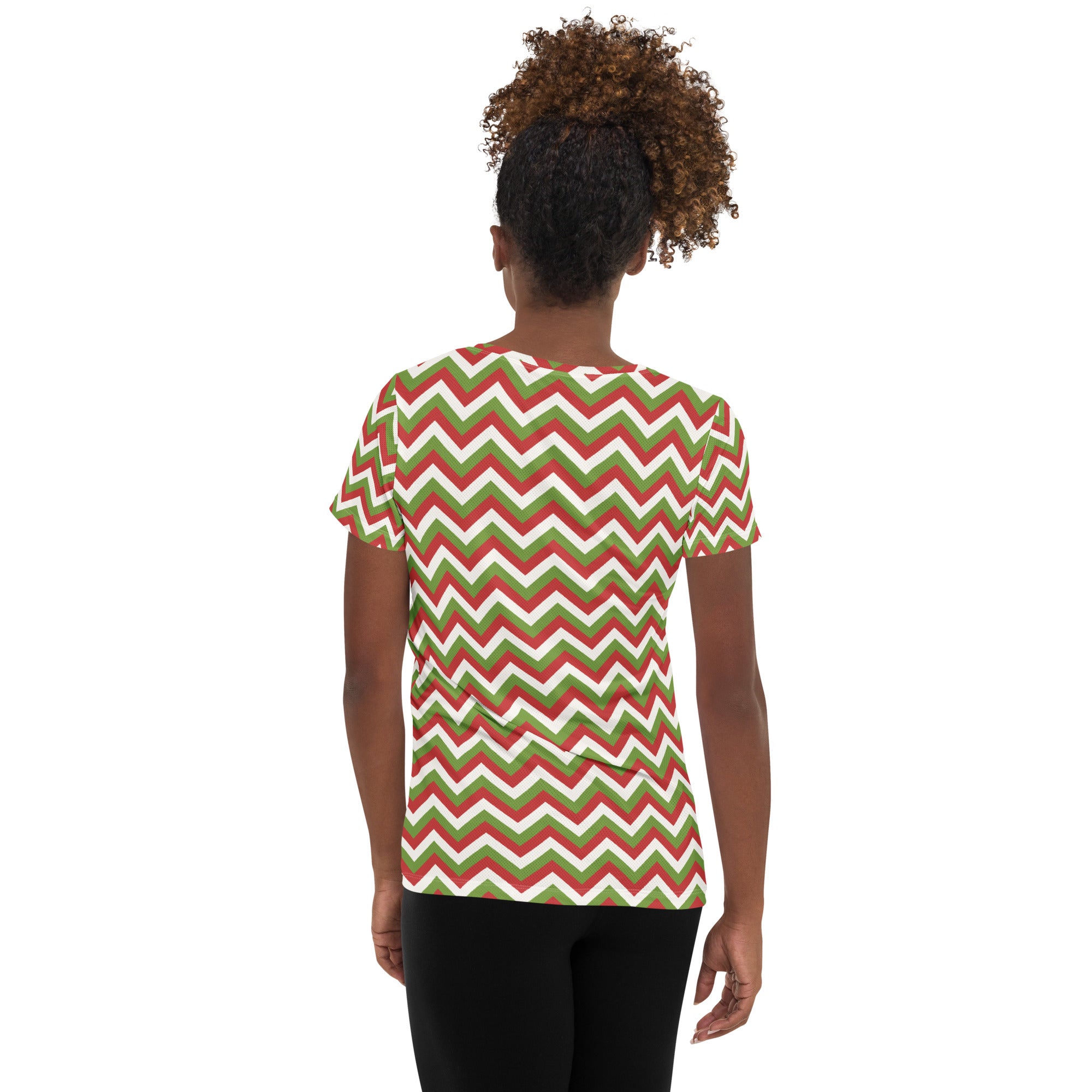 Women’s Christmas Chevron Athletic T-Shirt - Lightweight Moisture Wicking Workout Top With UPF 50+