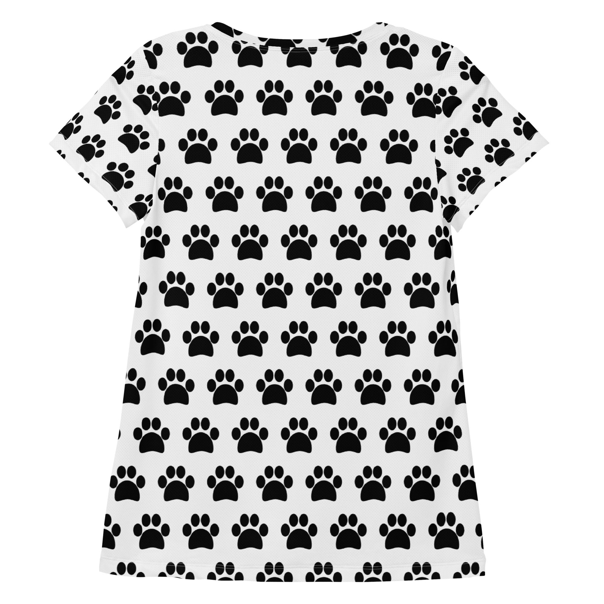 Women’s White Paw Print Athletic T-Shirt - Lightweight Moisture Wicking Workout Top With UPF 50+