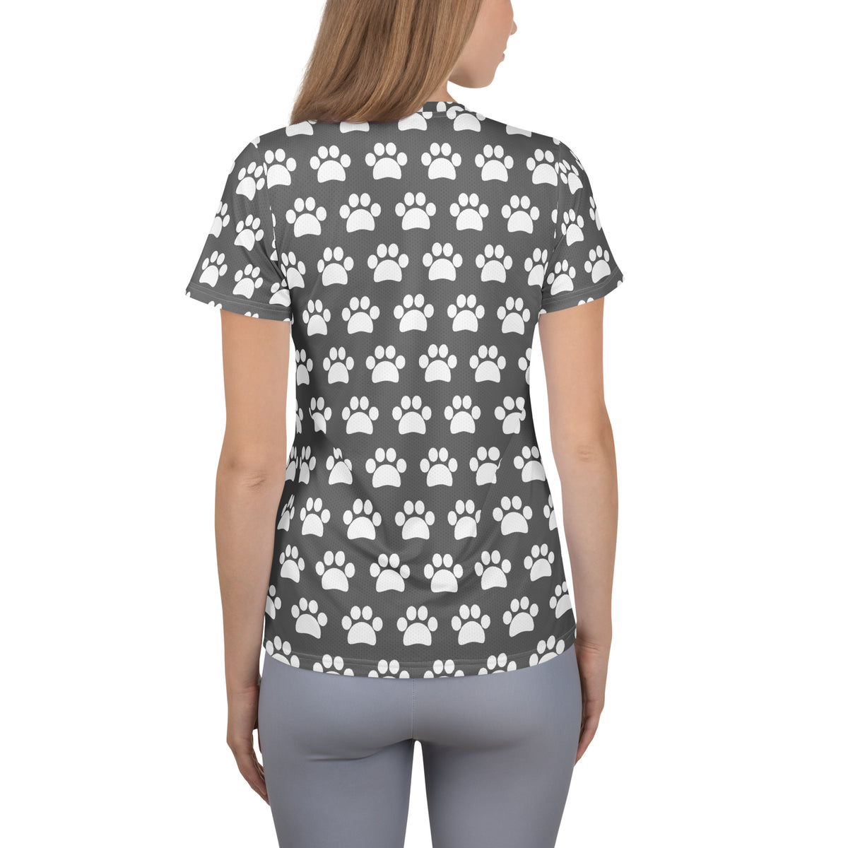 Women’s Gray Paw Print Athletic T-Shirt - Lightweight Moisture Wicking Workout Top With UPF 50+