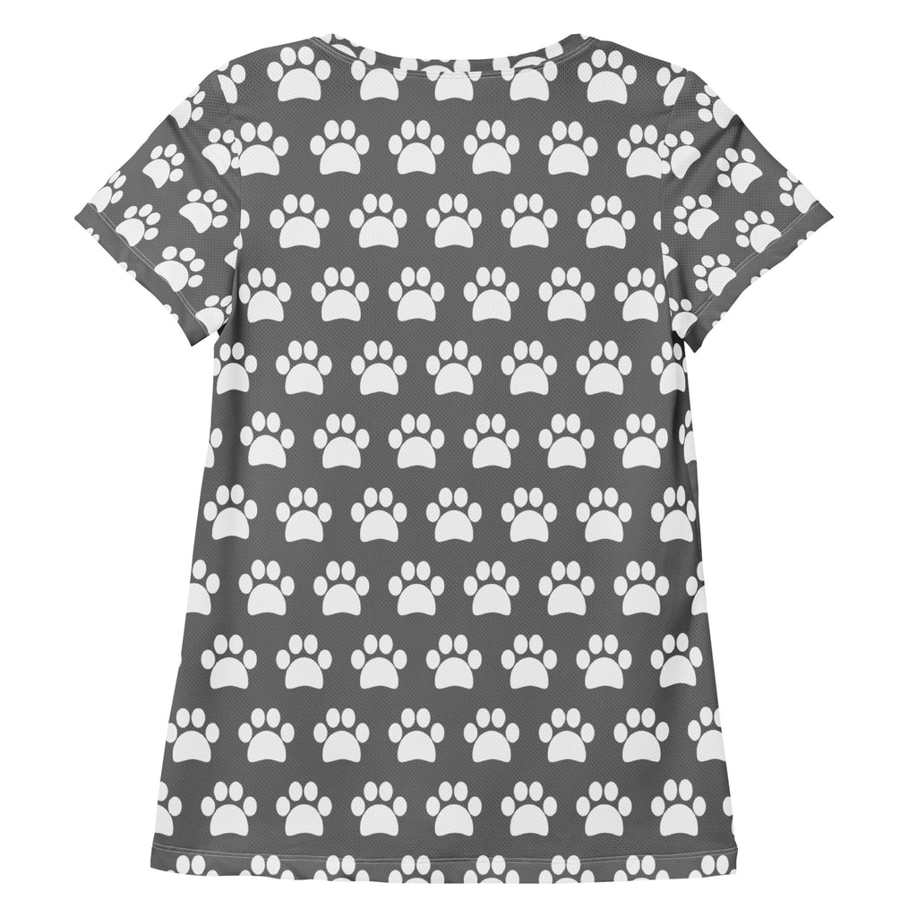 Women’s Gray Paw Print Athletic T-Shirt - Lightweight Moisture Wicking Workout Top With UPF 50+