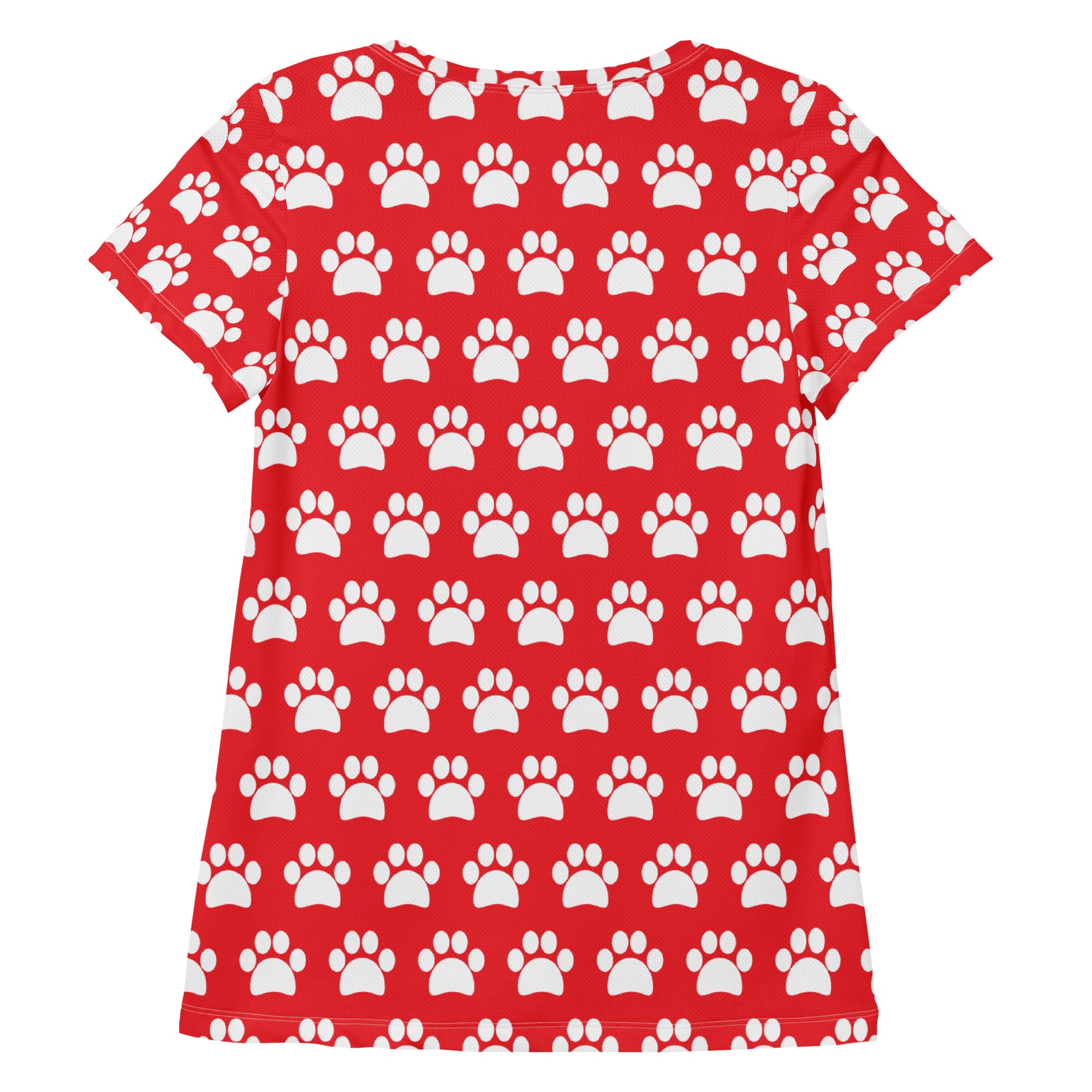 Women’s Red Paw Print Athletic T-Shirt - Lightweight Moisture Wicking Workout Top With UPF 50+