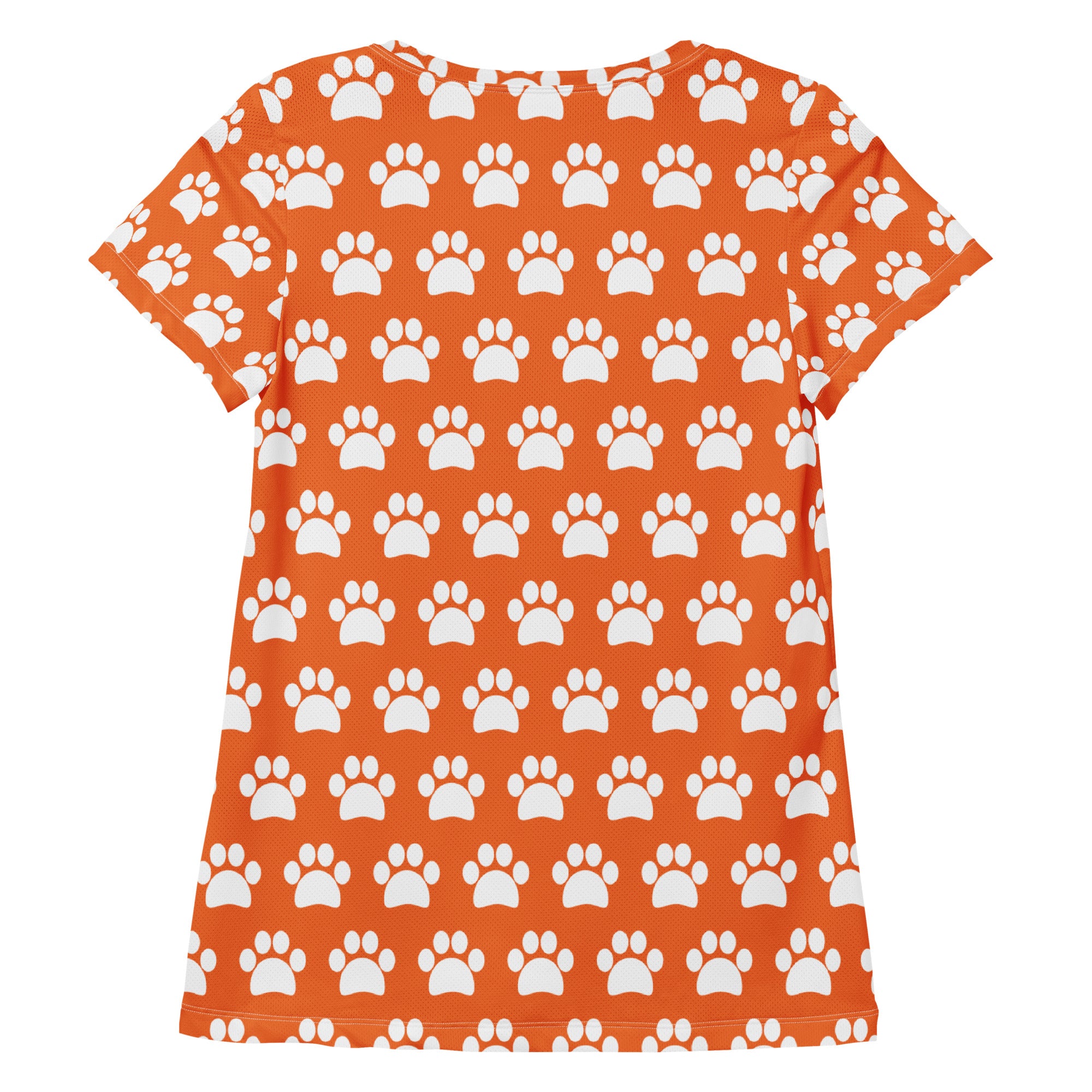 Women’s Orange Paw Print Athletic T-Shirt - Lightweight Moisture Wicking Workout Top With UPF 50+