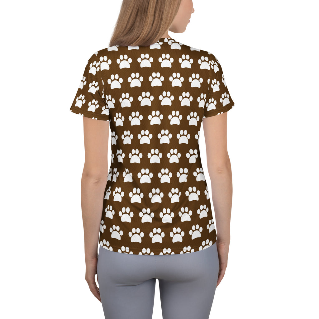 Women’s Brown Paw Print Athletic T-Shirt - Lightweight Moisture Wicking Workout Top With UPF 50+