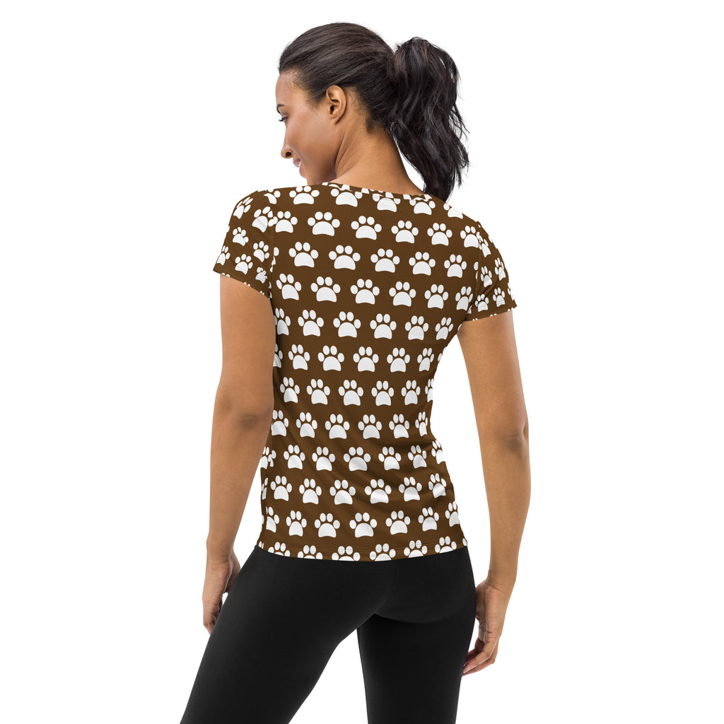 Women’s Brown Paw Print Athletic T-Shirt - Lightweight Moisture Wicking Workout Top With UPF 50+