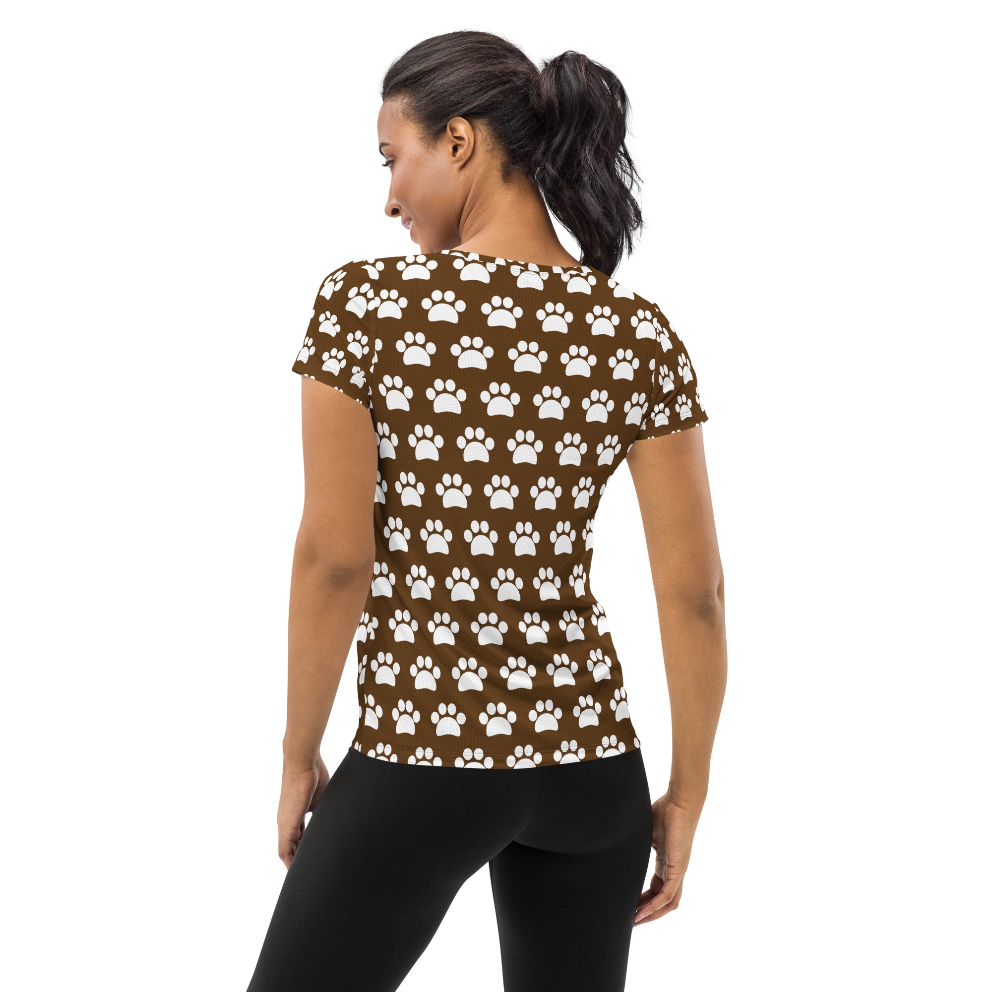 Women’s Brown Paw Print Athletic T-Shirt - Lightweight Moisture Wicking Workout Top With UPF 50+
