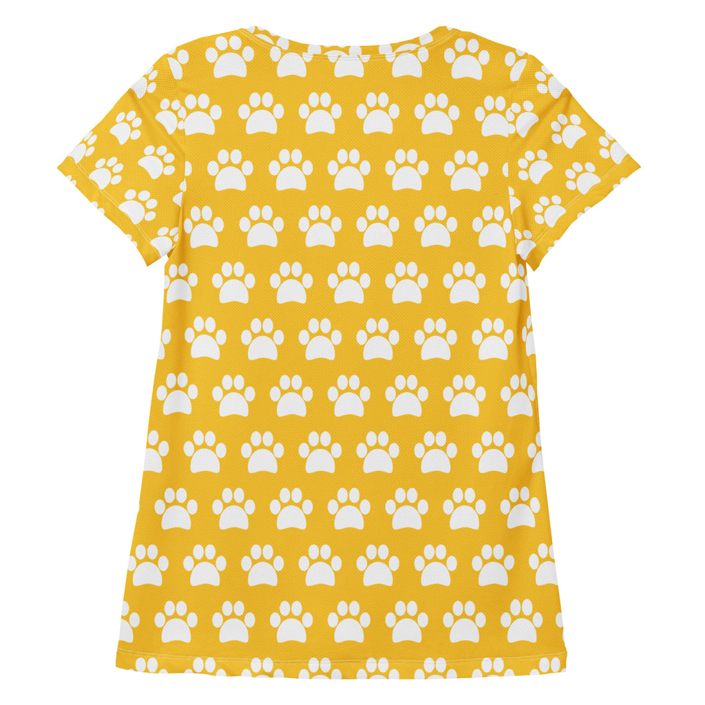 Women’s Yellow Paw Print Athletic T-Shirt - Lightweight Moisture Wicking Workout Top With UPF 50+