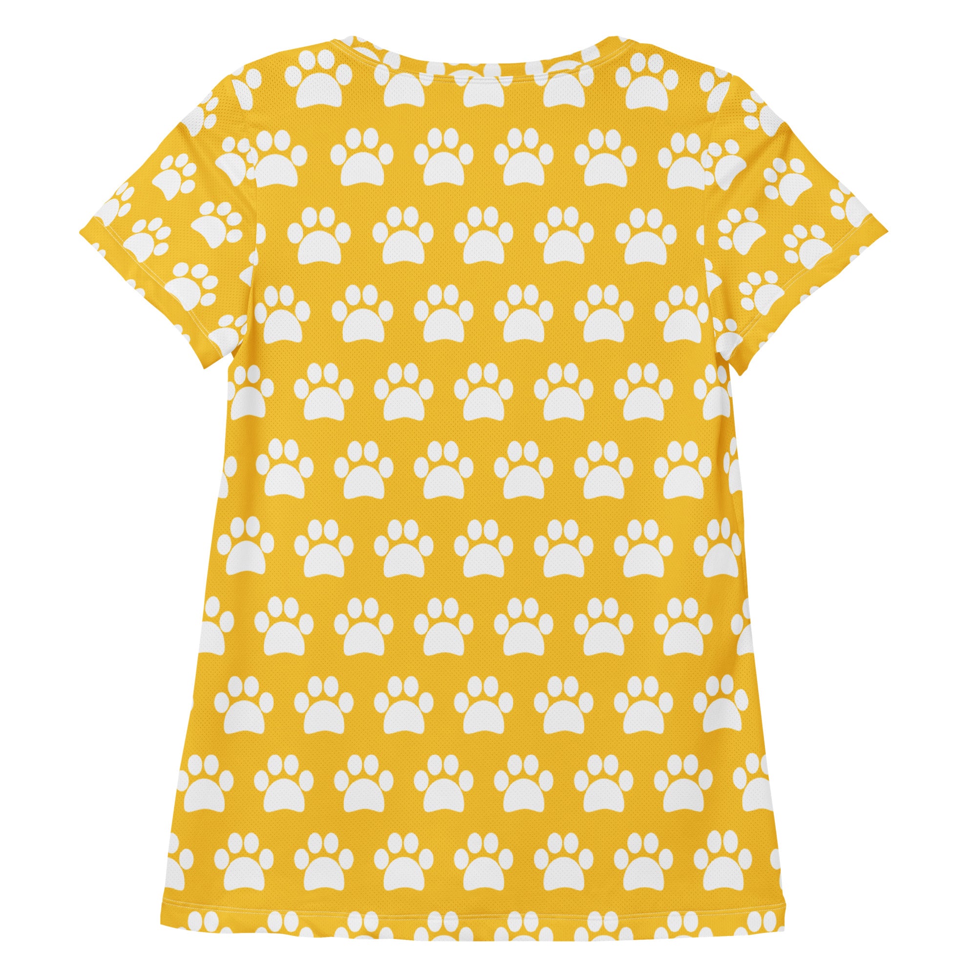 Women’s Yellow Paw Print Athletic T-Shirt - Lightweight Moisture Wicking Workout Top With UPF 50+