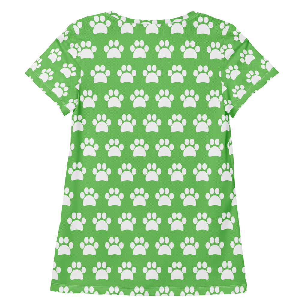 Women’s Green Paw Print Athletic T-Shirt - Lightweight Moisture Wicking Workout Top With UPF 50+