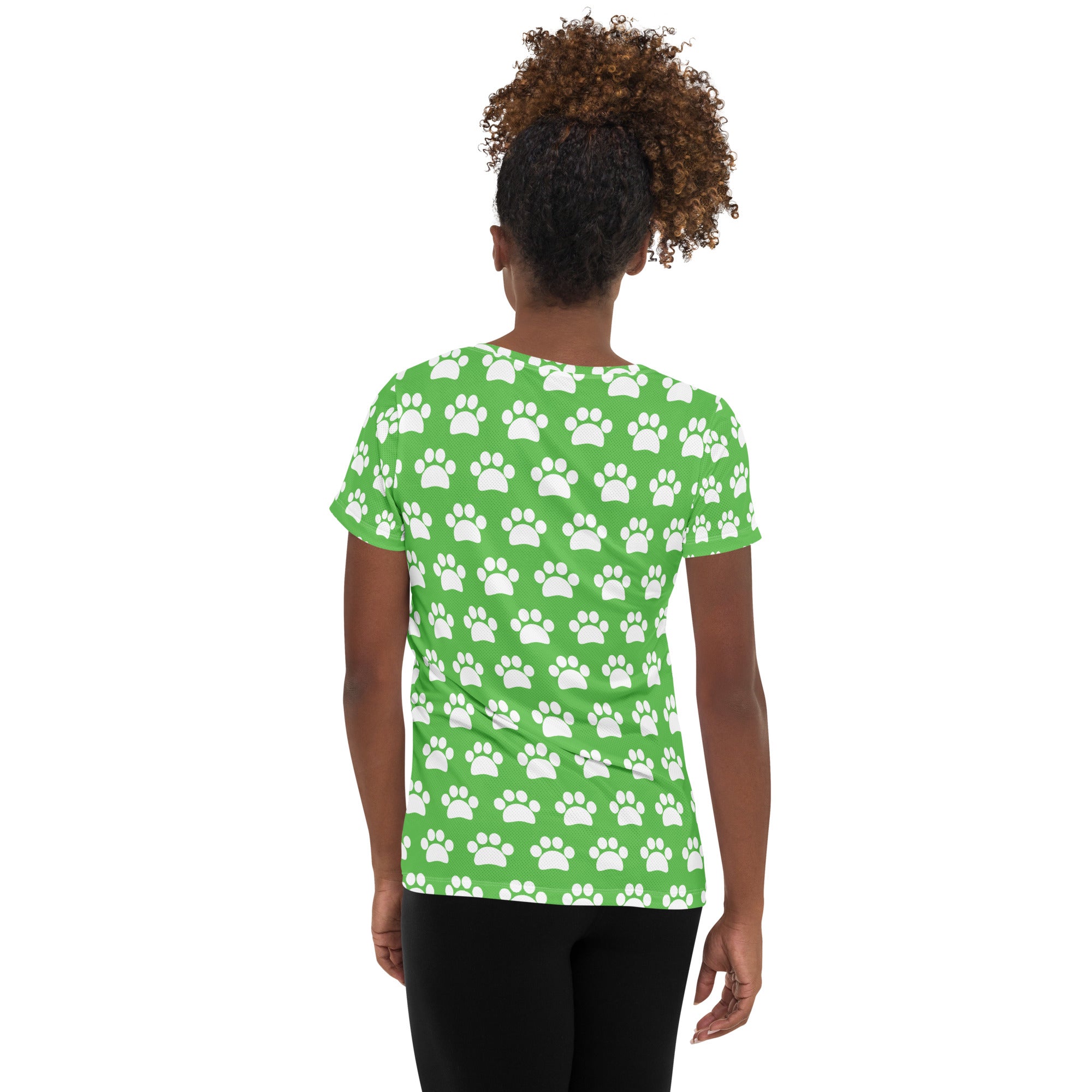 Women’s Green Paw Print Athletic T-Shirt - Lightweight Moisture Wicking Workout Top With UPF 50+