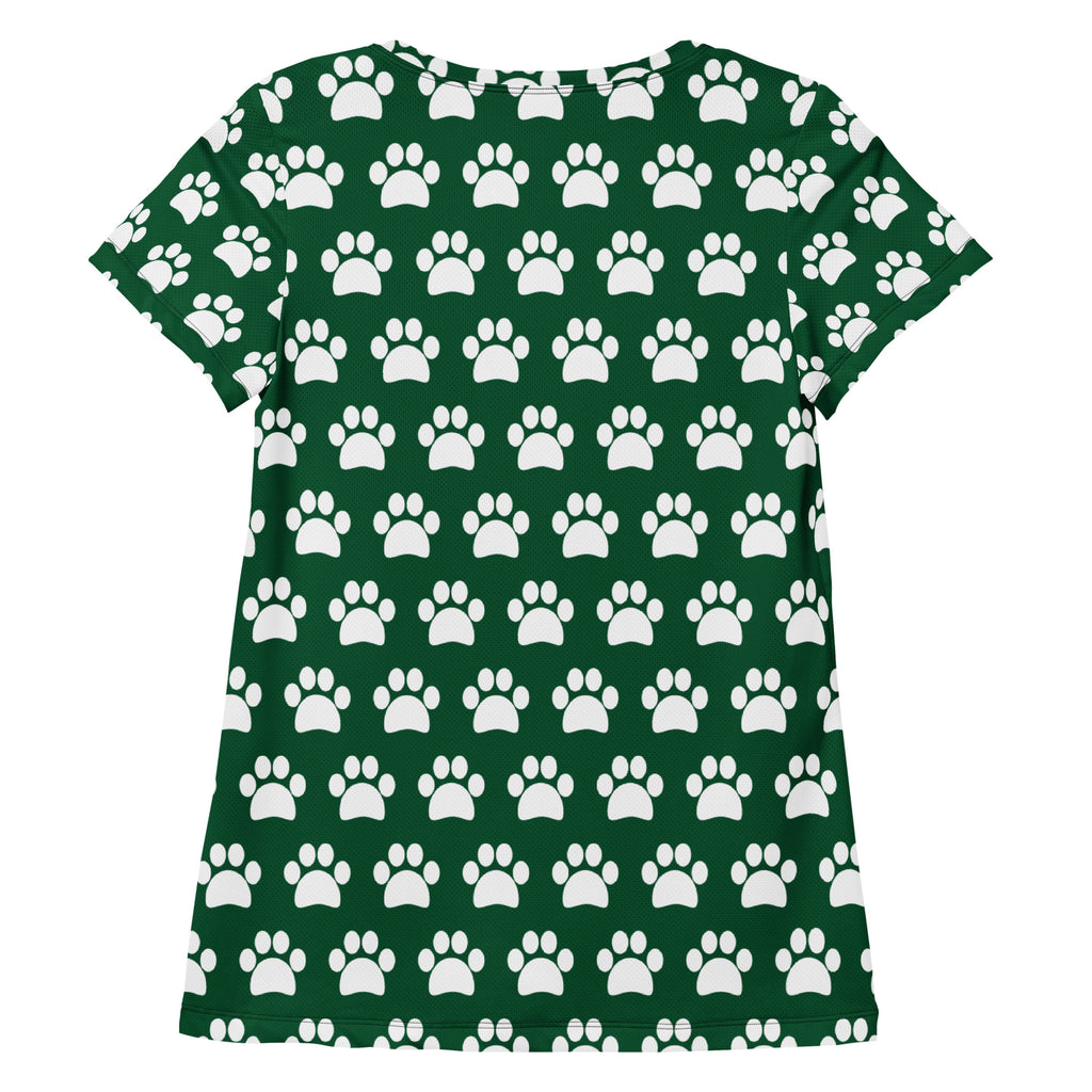 Women’s Forest Green Paw Print Athletic T-Shirt - Lightweight Moisture Wicking Workout Top With UPF 50+