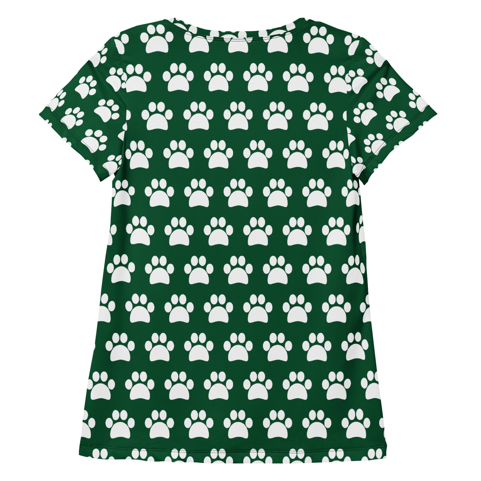 Women’s Forest Green Paw Print Athletic T-Shirt - Lightweight Moisture Wicking Workout Top With UPF 50+