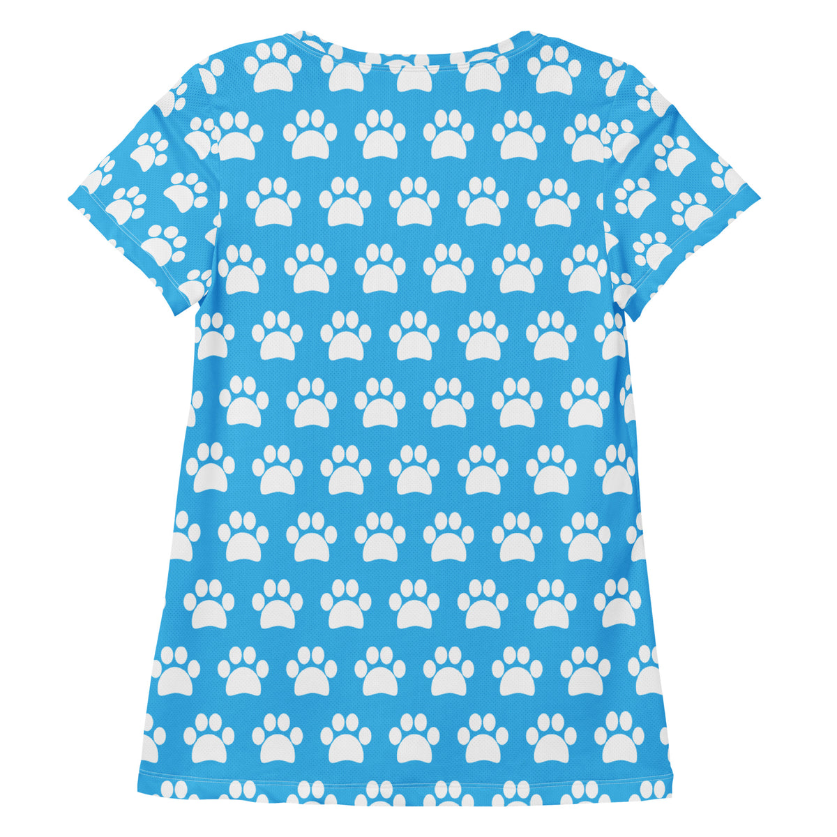 Women’s Light Blue Paw Print Athletic T-Shirt - Lightweight Moisture Wicking Workout Top With UPF 50+