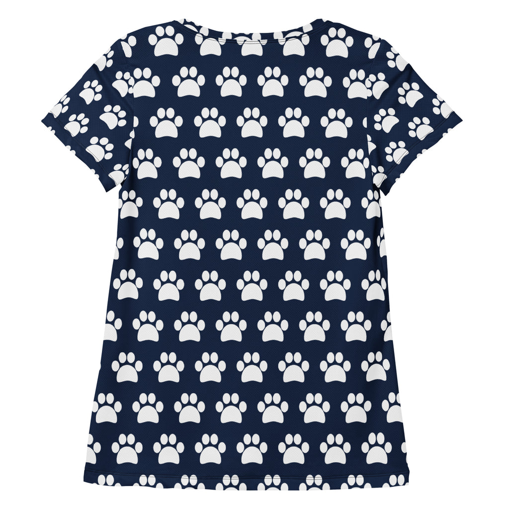 Women’s Navy Blue Paw Print Athletic T-Shirt - Lightweight Moisture Wicking Workout Top With UPF 50+