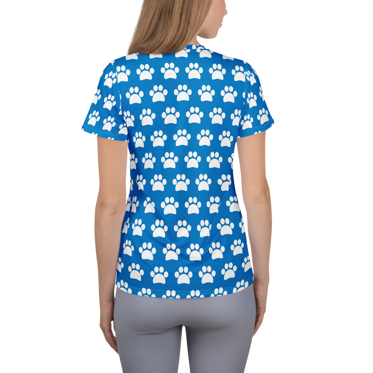 Women’s Royal Blue Paw Print Athletic T-Shirt - Lightweight Moisture Wicking Workout Top With UPF 50+