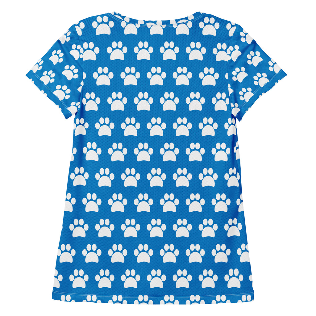 Women’s Royal Blue Paw Print Athletic T-Shirt - Lightweight Moisture Wicking Workout Top With UPF 50+